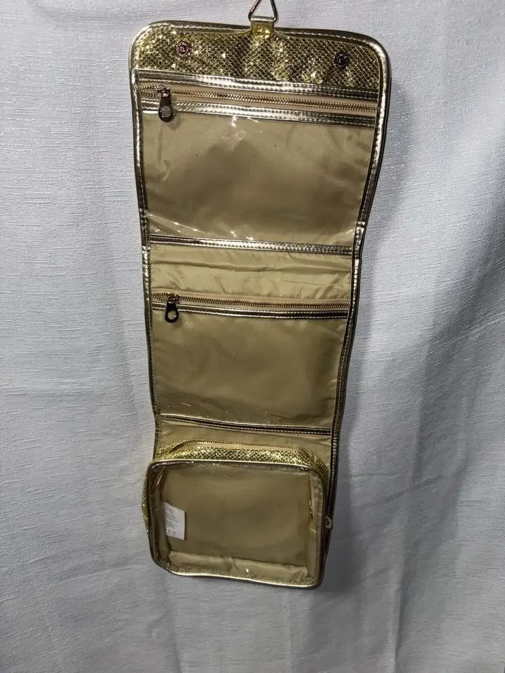 JoJo Australia Hanging Travel Cosmetic Makeup Organizer Bag in Gold Glitter